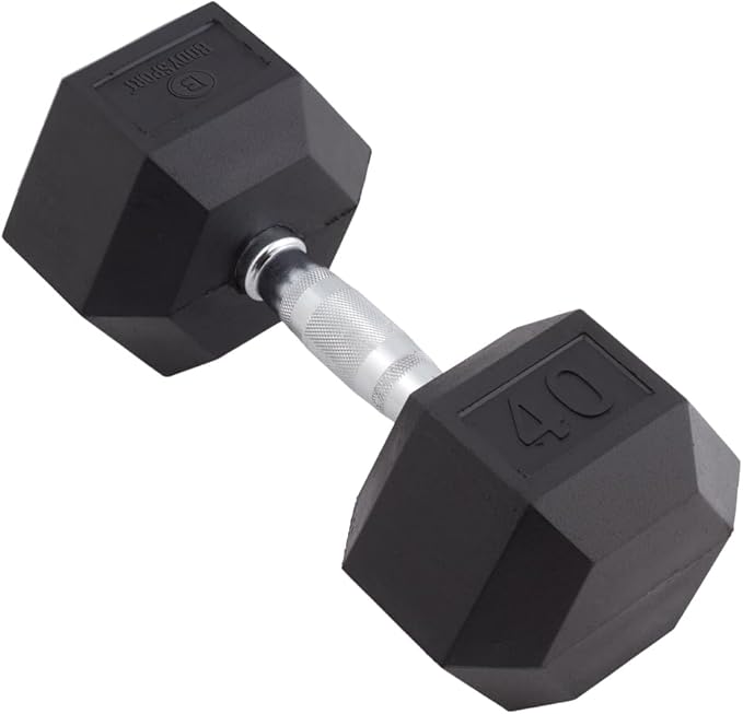 Body Sport Rubber Encased Hex Dumbbell Weight, Single – Dumbbells for Exercises – Strength Training Equipment – Home Gym Accessories – Weight Training