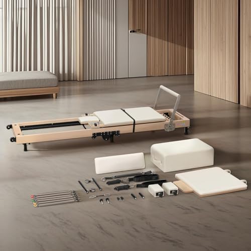 Foldable Pilates Reformer & Equipment - Pilates Reformer Workout Machine for Home Gym with Reformer Accessories, Reformer Box, Padded Jump Board - Up to 300 lbs Weight Capacity