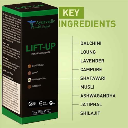 Lift-up 50ml | 100% Pure & Natural Herbal Massage Oil for Men | Boosts Strength, Stamina & Vitality | Chemical-Free Ayurvedic Formula