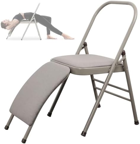 Backless Folding Yoga Chair for Headstand&Handstand Training,Inversion Stool for Restorative Flow and Back Pain Relief (Grey Fabric)