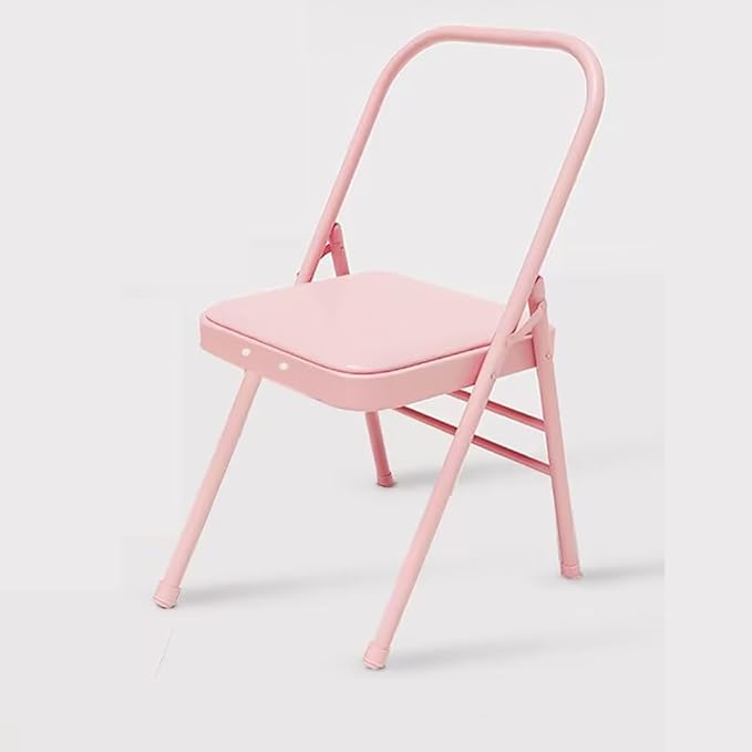 Pilates Yoga Chair,Professional Iyengar Auxiliary Chair,Hardened Thick Yoga Folding Chair,Solid Anti-Slip, Stable,Foldable and Portable Backless Chair,Pink-Yoga Chair (Without Waist Drag)