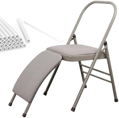 Yoga Training Chair w/Lumbar Support,Foldable Design for Balance Handstand and Core Strength Workouts (Grey Fabric)