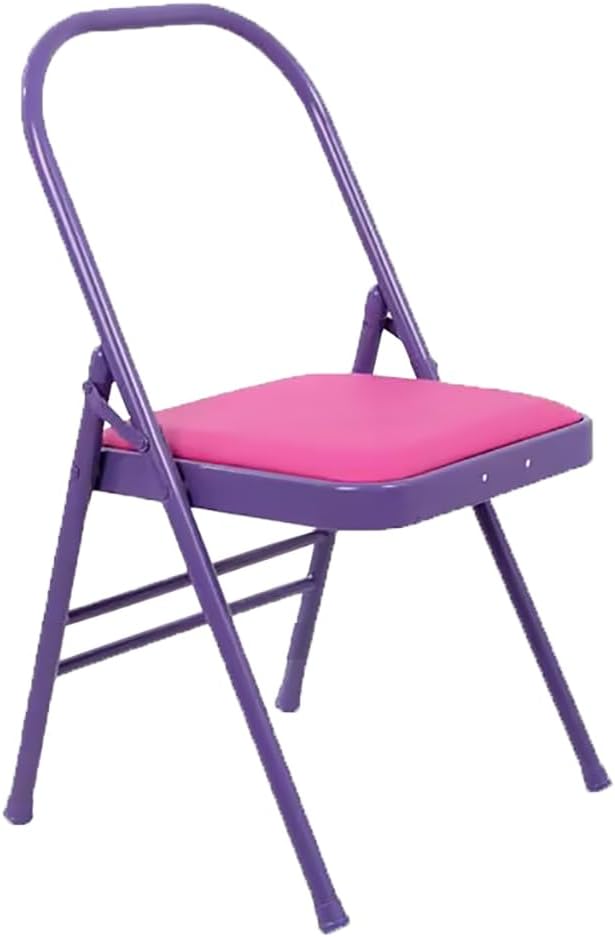 Pilates Yoga Chair,Iyengar Auxiliary Chair,Yoga Auxiliary Chair Backless Yoga Chair Anti-Slip,Stable with Non-Slip Feet Covers,Metal Folding Chair,Purple-Routine