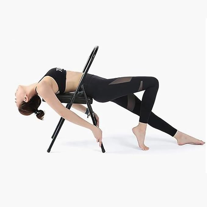Pilates Yoga Chair,Foldable Yoga Auxiliary Chair,Folding Balance Handstand Training Tool,Metal Back Bender Lounge Inversion Trainer for Home and Studio,Brown