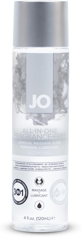 JO All-in-One Silicone Massage Oil – Fragrance Free Long Lasting Personal Lube & Massage Glide – 4 fl oz