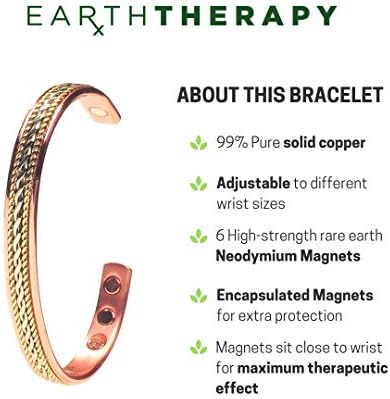 Earth Therapy Elegant Design Magnetic Field Copper Bracelets with Ultra Strength Magnets - Unisex - Adjustable