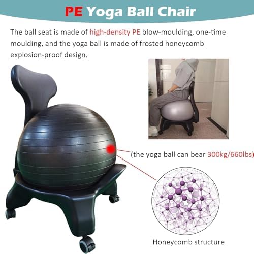 Yoga Ball Chair,Inflatable Balance Exercise Seat, for Core Strength,Office, Physiotherapy (Black)