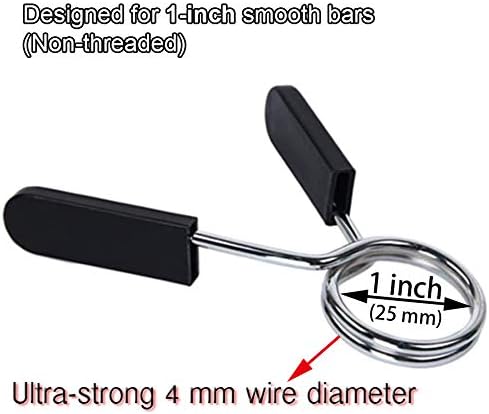 Spring Clip Collars, 1 inch (25 mm) for Smooth Dumbbell Handle or Standard Weightlifting Barbell (Pack of 4)