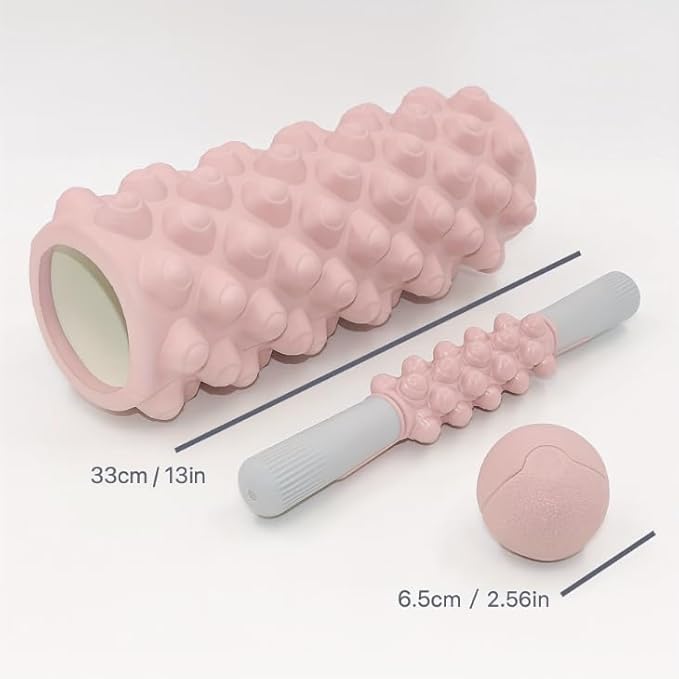 4 in 1 Foam Roller Set, Trigger Point Foam Roller with Massage Stick & Massage Ball, Deep Tissue Muscle Massage Tool for Pilates Yoga Fitness Full Body Relaxation