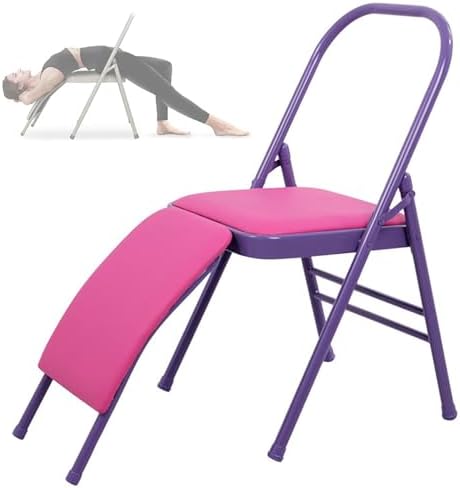 Backless Folding Yoga Chair for Headstand&Handstand Training,Inversion Stool for Restorative Flow and Back Pain Relief (Purple PU)