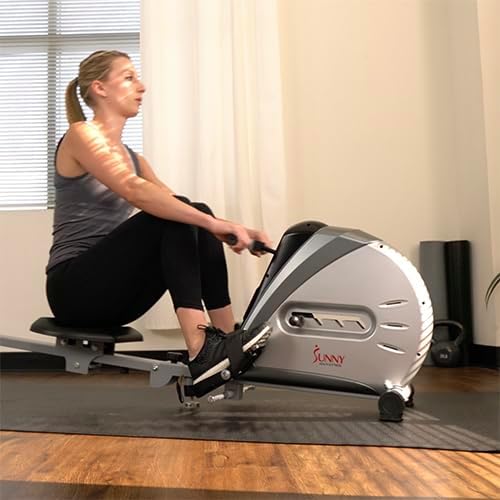 Sunny Health & Fitness Rowing Machine Rower Ergometer with Digital Monitor, Inclined Slide Rail, 220 LB Max Weight and Foldable - SF-RW5606