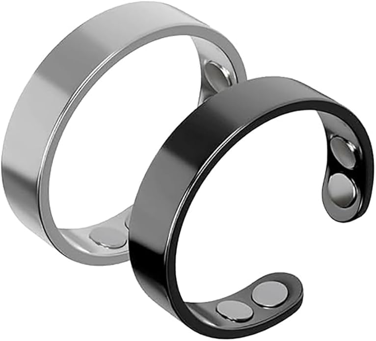 Stainless steel lymphatic magnetic therapy ring, adjustable fatigue relief sleep magnetic finger ring, open magnet unisex ring