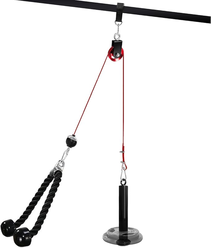 LAT and Lift Pulley System, Weight Cable Machine for Power Cage & Squat Rack, LAT Pulldown Attachments for Triceps Pull Down, Biceps Curl, Back & Forearm Workouts - Home Gym Equipment