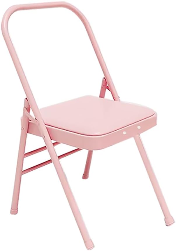 Pilates Yoga Chair,Iyengar Auxiliary Chair,Yoga Auxiliary Chair Backless Yoga Chair Anti-Slip,Stable with Non-Slip Feet Covers,Metal Folding Chair,Pink-Routine
