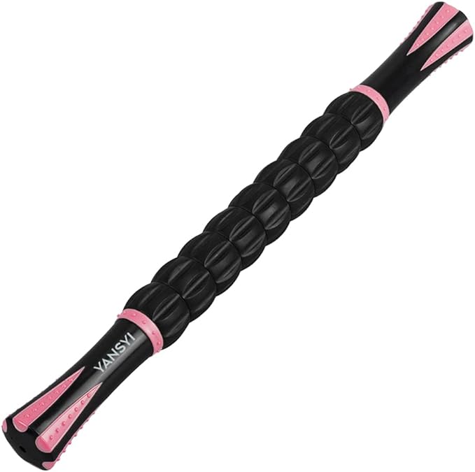 YANSYI Muscle Roller - Professional Deep Tissue Massage Stick with 9 Rollers for Athletes, Portable Soreness Relief for Back & Leg Pain, Post-Workout Recovery Tool (Pink)