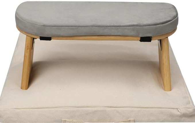 Meditation Bench with Meditation Cushion Meditation Stool Set,Folding Yoga Stool, Sturdy Prayer Bench,Comfortable for Kneeling or Sitting, 35 × 27inch, Grey