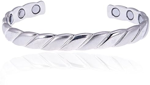 Earth Therapy Original Copper Magnetic Cuff Bracelet for Men & Women – Silver Braided Style – Adjustable - Ultra Strength