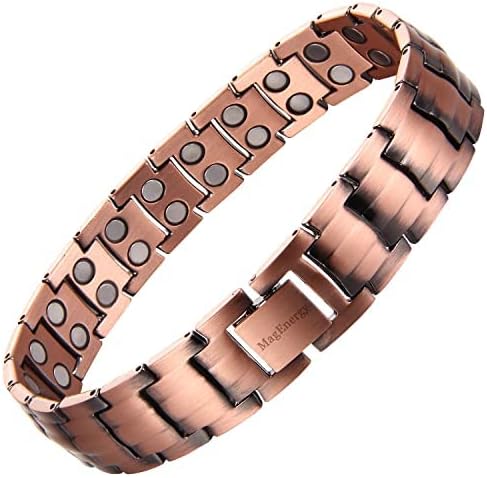 MagEnergy Mens Copper Magnetic Bracelets, 99.9% Pure Copper Bracelet with Double-Row Strength Magnets, Adjustable Jewelry with Sizing Tool