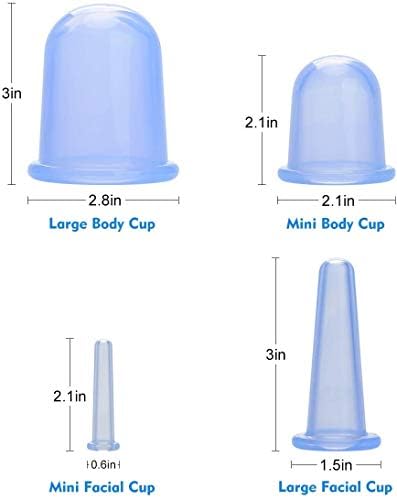 lychee Anti Cellulite Cupping Therapy Set for Family 4Pcs Silicone Vacuum Massage Cups - Chinese Cupping Kit for Body and Facial Massager for Adults Home Use (Blue)