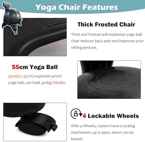 Yoga Ball Chair,Inflatable Balance Exercise Seat, for Core Strength,Office, Physiotherapy (Blue)