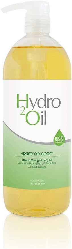Hydro 2 Oil Extreme Sport Massage Oil 33.8 fl oz - Water Dispersible Formula with Cooling Essential Oils