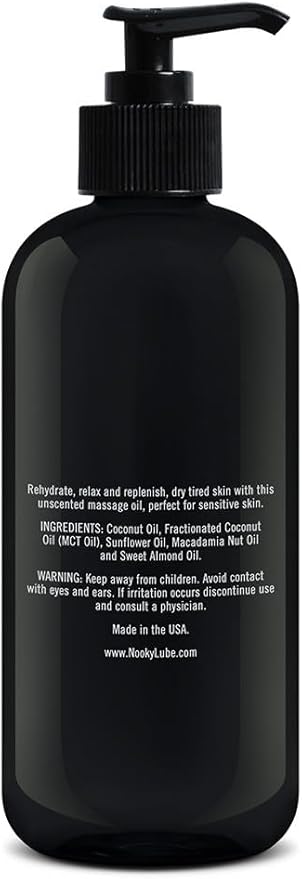 Nooky Massage Oil with Fractionated Coconut Oil for Massaging 16 Ounce (Unscented)