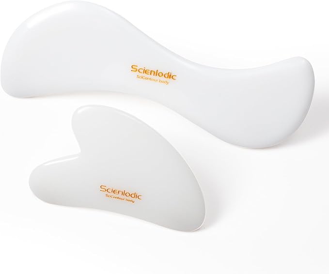 Scienlodic 2 Pcs Gua Sha Massage Tools for Face & Body (White, Resin) - Guasha Scraping Tool for Jawline Contouring, Puffiness Reduction, Neck, Shoulders, Arms & Calves Relaxation