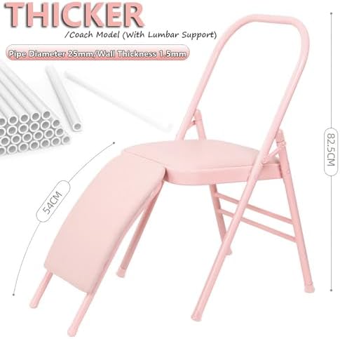 Backless Folding Yoga Chair for Headstand&Handstand Training,Inversion Stool for Restorative Flow and Back Pain Relief (Pink PU)