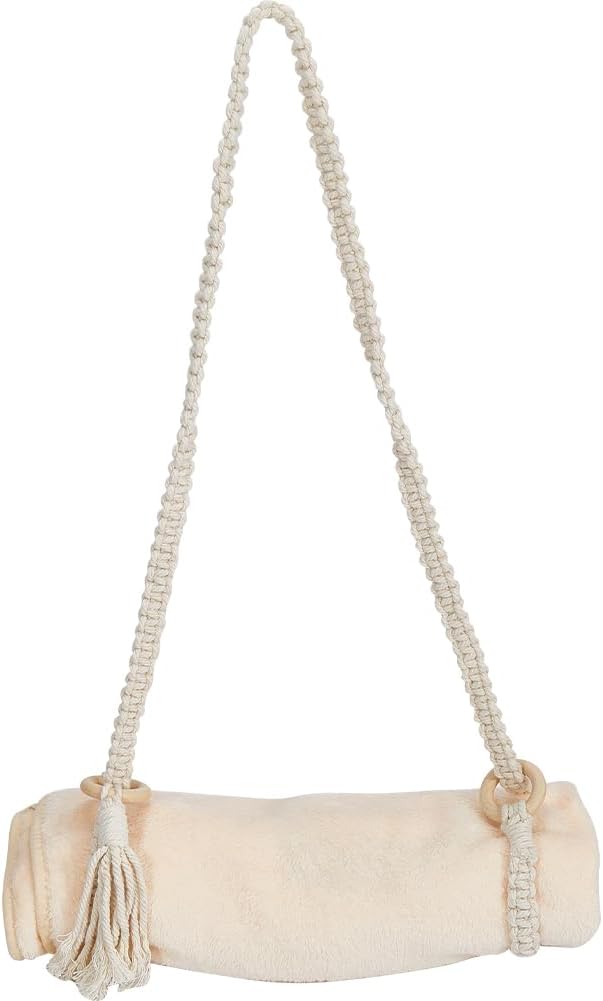 GORGECRAFT Macrame Yoga Mat Carrying Strap Yoga Mat Sling Carrier Blanched Almond Adjustable Travel Tassel Crossbody Braided Cotton Yoga Carry Straps Sling for Yoga Sport Carrying Outdoor