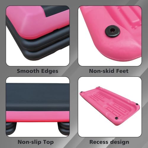Aerobic Exercise Step Platform for Home Gym, 4 Stackable Risers -Adjustable Hight, Step Up Exercise Platform, Fitness Training Workout Stepper, Cardio Strength