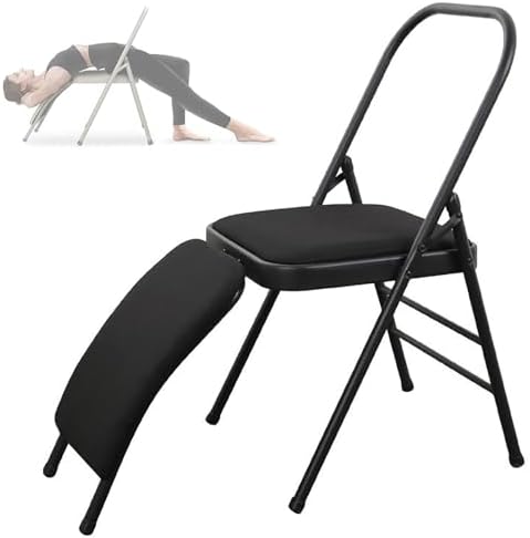 Backless Folding Yoga Chair for Headstand&Handstand Training,Inversion Stool for Restorative Flow and Back Pain Relief (Black Fabric)