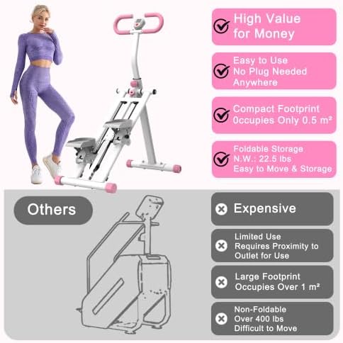 Home Foldable Stair Stepper Machine - Vertical Climber for Full Body Workout, 265 lbs Capacity w/LCD Display & Adjustable Handlebar, Compact Home Gym Equipment for Legs, Abs, Cardio