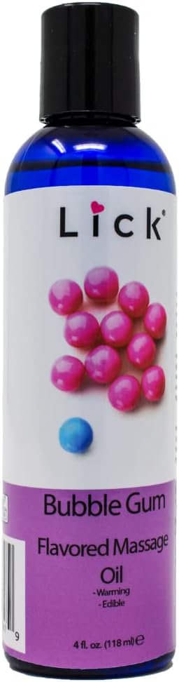 Lick Bubble Gum Flavored Massage Oil – Candy-Inspired Edible Massage Oil with Sweet Almond Oil & Vitamin E, Playful Smooth Glide for Couples Massage, 4 oz