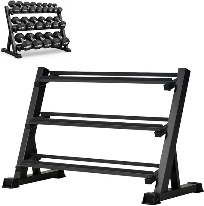 3-Tier Dumbbell Rack Stand, Adjustable Weight Storage Rack with 1100 lb Capacity, Heavy-Duty Steel Dumbbell Organizer with Anti-Scratch Foot Pads for Home Gym (Rack Only)