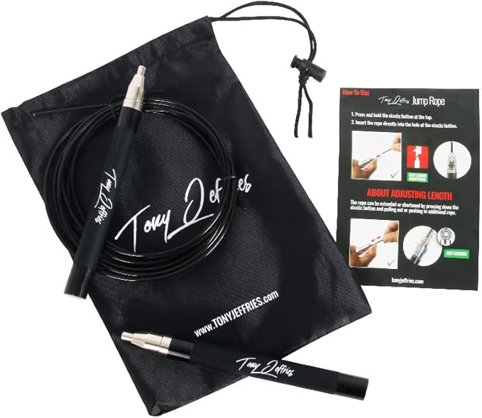 Tony Jeffries 2.0 Speed Jump Rope of 360 degree Spin Ball Bearings, Daily Exercise Skipping Rope with Silicon Grip Handles, Lightweight Self Locking Adjustable Length Jump Rope for Fitness Training