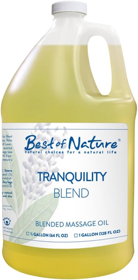 Best of Nature Tranquility Aromatherapy Massage & Body Oil - Soothing Blend with Lavender, Sage, Rosewood & Palmarosa, Ideal for Relaxing Massage or Daily Moisturizing - Half Gallon (64 fl oz)