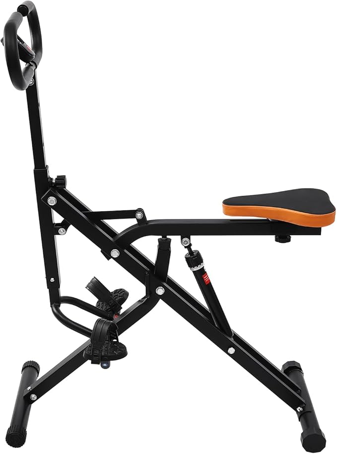 Squat Assist Trainer, Adjustable Squat Machine Trainer Rowing Machine, Foldable Ride & Rowing Machine with LCD Display, 264LBS Loading Capacity for Glutes & Legs Workout, Black