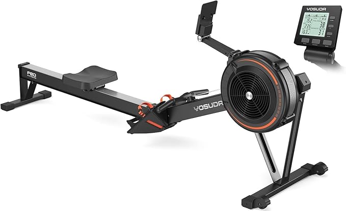 YOSUDA R2 Rowing Machine for Home, Professional Adjustable Air Resistance Rower Machines with Self-Powered Monitor, 53.7'' Row Rail, Ergonomic Comfort Seat, Easy Storage