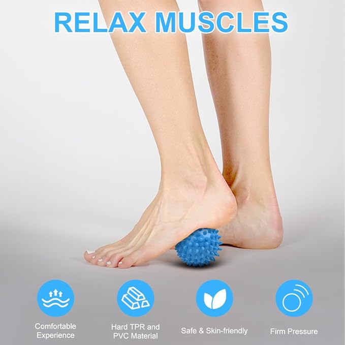 URAQT Spiky Massage Ball Set, 2 Pack Physical Therapy Massage Balls, Hard Lacrosse Ball & Spiky Massage Ball for Myofascial Release and Trigger Point Deep Tissue Massage (Blue)
