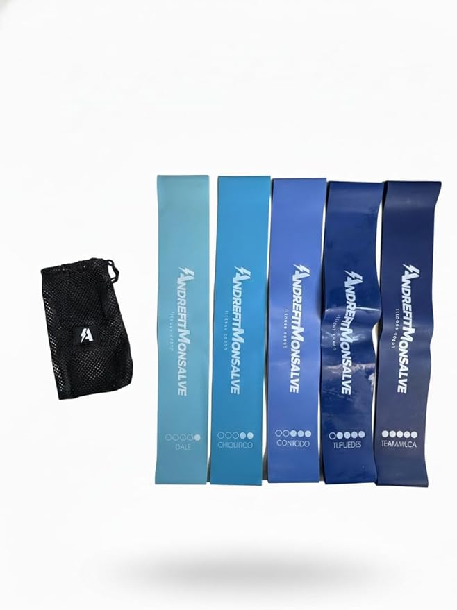 Bandas de Resistencia para Ejercicio – Set de 5 Niveles para Entrenamiento en Casa, Fuerza, Yoga y Cross Training | Incluye Bolsa de Transporte