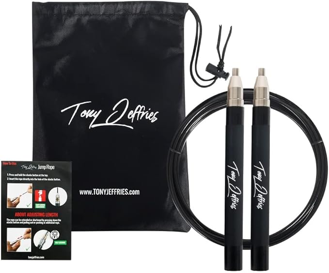 Tony Jeffries 2.0 Speed Jump Rope of 360 degree Spin Ball Bearings, Daily Exercise Skipping Rope with Silicon Grip Handles, Lightweight Self Locking Adjustable Length Jump Rope for Fitness Training