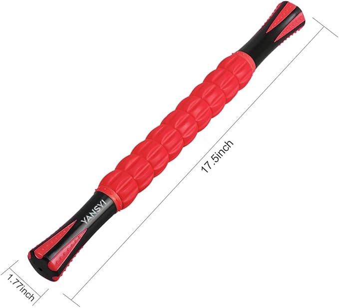 YANSYI Professional 9-Roller Muscle Recovery Stick - Deep Tissue Portable Massage Roller for Athletes, Relieves Muscle Soreness, Back & Leg Pain - Post-Workout Physio Tool (Red)
