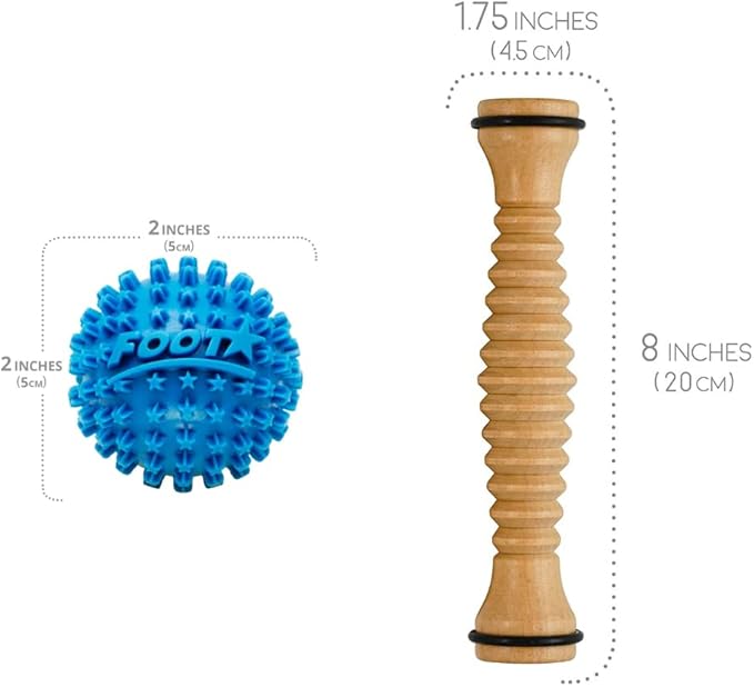 Body Back Wooden Foot Roller and Foot Star® Massager Ball Bundle Plantar Fasciitis Relief