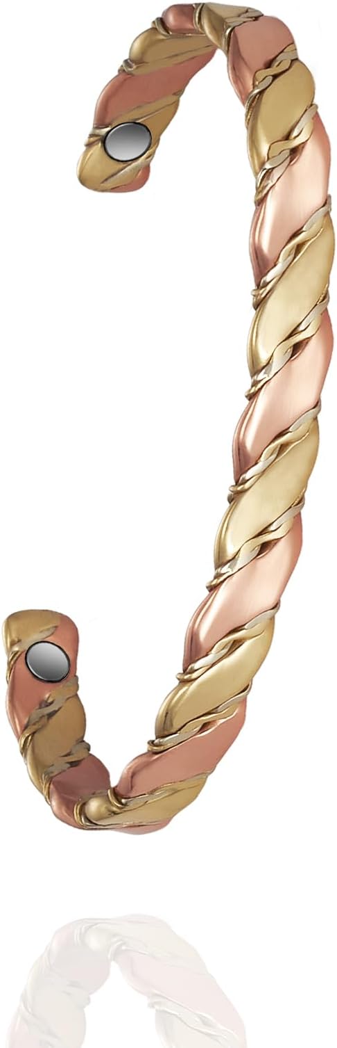 Copper Magnetic Bracelet for Women, Pure Copper Two-Color Gold Braid Adjustable Bracelet, Fashsion Jewelry Presents (0993)