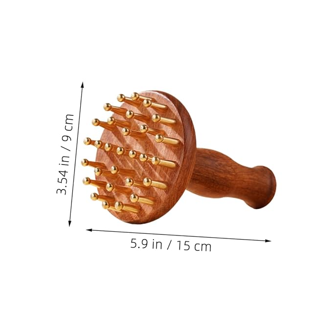 Sandalwood Meridian Massage Brush with Brass Points for Scalp and Full Body - Manual Wooden Comb for Muscle Tension Relief Relaxation Tool