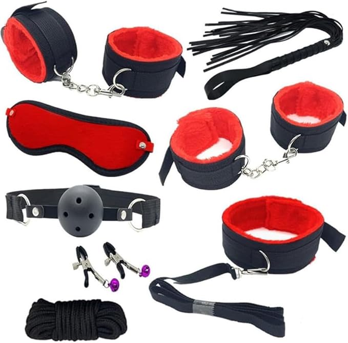 Fashion Pilates 8-Piece Nylon Yoga Portable Fitness Couple Hand and Foot Set, Indoor Wrist and Hip Fun Cosplay Accessories, Original Gift (Red)