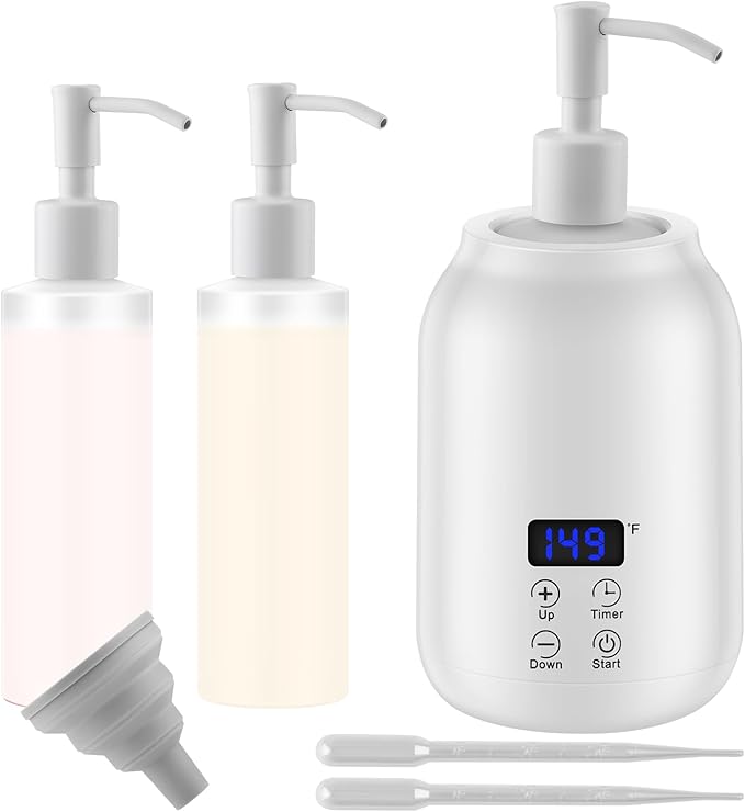 Massage Oil Heater Warmer,with ℃/℉ Switchable Display, Two Oil Dispenser Bottle，Constant Temperature, Salon and Barber Shops,White