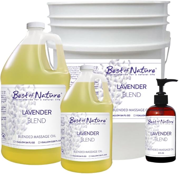 Best of Nature Lavender Blend Massage Oil - Non-Greasy Aromatherapy Massage Oil for Body, Skin & Face, Crafted with Pure Essential Oils, Bulk Sizes (8 fl oz)