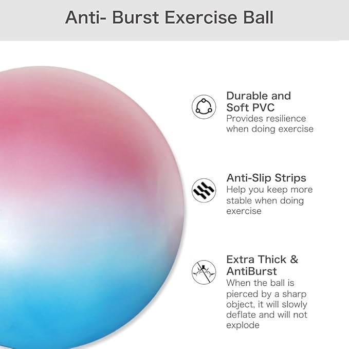 Yoga Ball Chair with 65cm Exercise Ball, Stability Base for Home Office, Yoga, Pilates & Fitness, Balance Ball for Posture, Core Strength & Low Impact Workouts (Blue Pink)