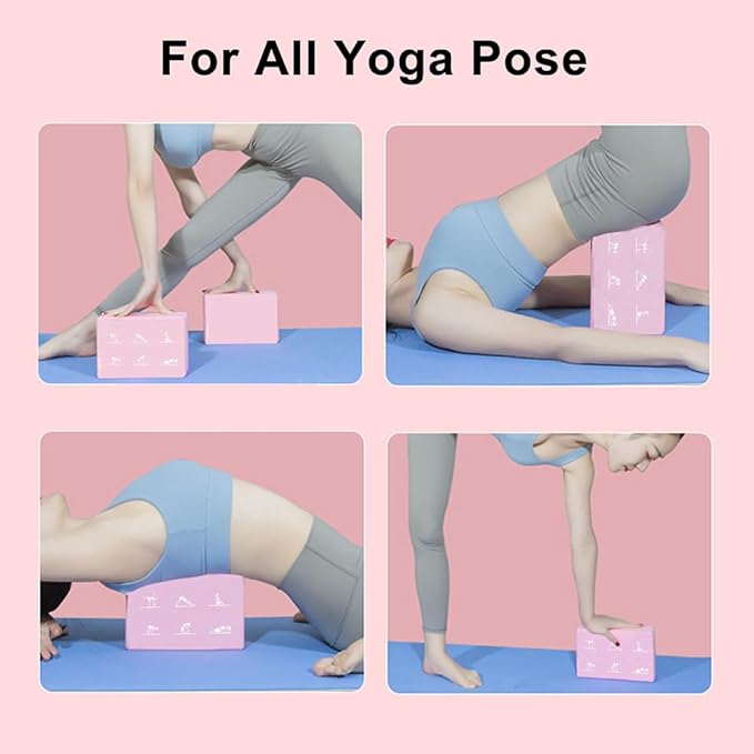 2 Yoga Block and 2 Yoga Strap Set,Non-slip EVA Foam Blocks, High Density Yoga Bricks with 6ft Strap, Supportive Latex-Free Yoga Block Accessories for Pilates